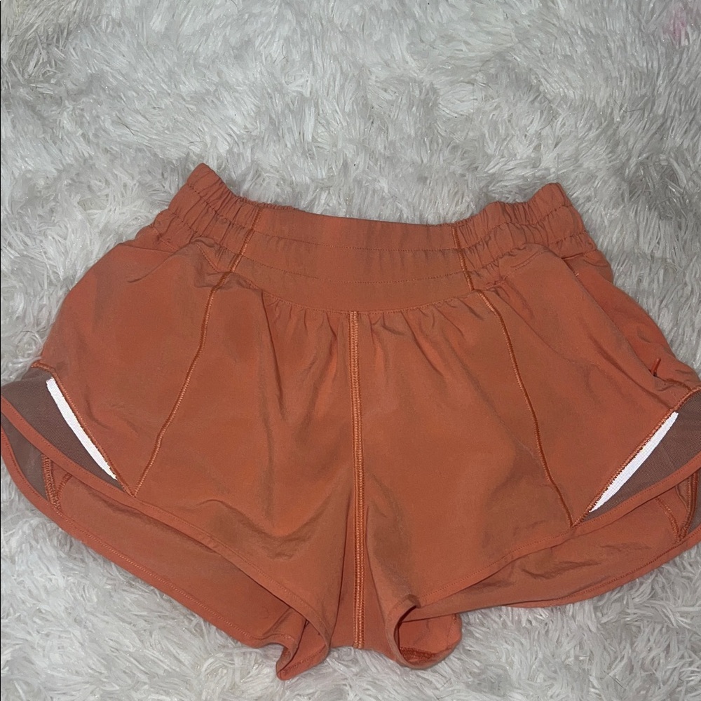 Coral orange lululemon hotty hot shorts